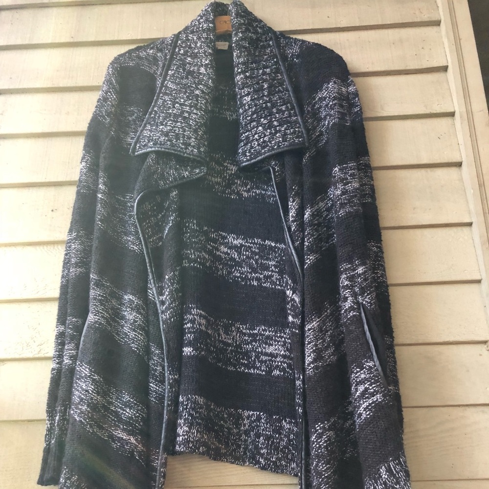 Pea in the Pod sweater coat. Leather trim cardigan